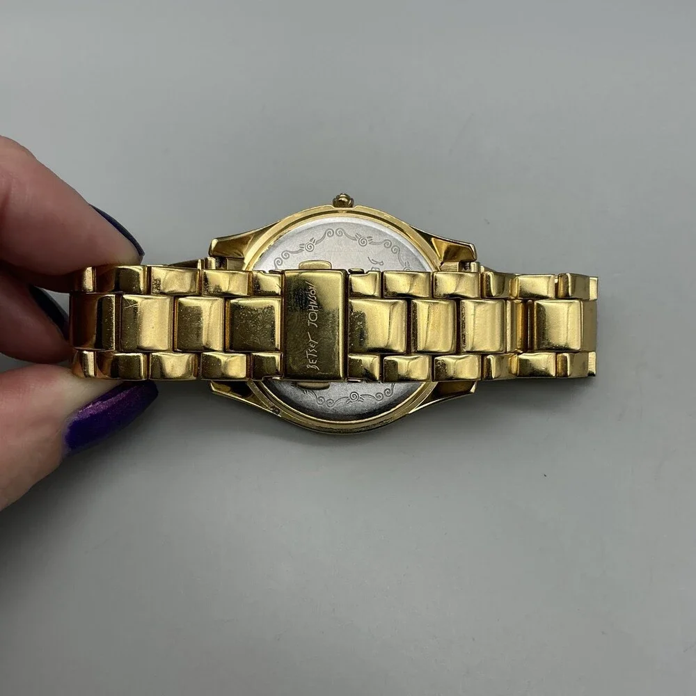 Betsey Johnson Womens Watch 39mm Silver Gold Tone Crystals New Battery 7.25